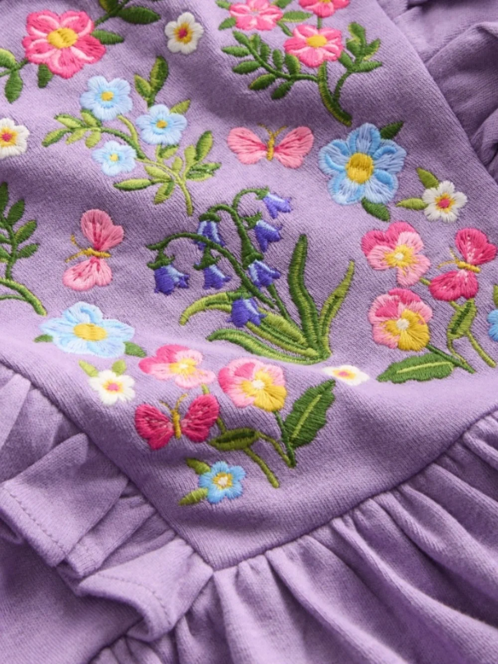 Mini Boden - Purple Floral Embroidered Bodice Dress, Size 8-9y